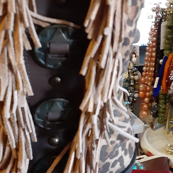 naughty MONKEY LEOPARD LEATHER WESTERN STYLE BOOTS WITH BRONZE CONCH DETAILS - Picture 2 of 5